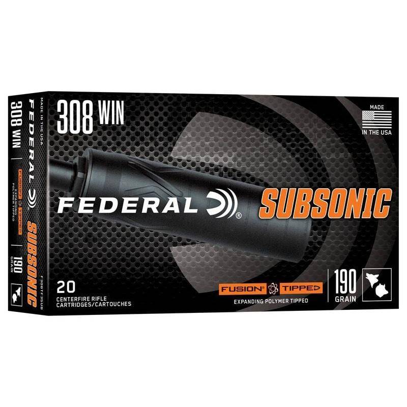 Federal Fusion Subsonic Rifle Ammunition .308 Win 190gr SP 1000 fps 20/ct