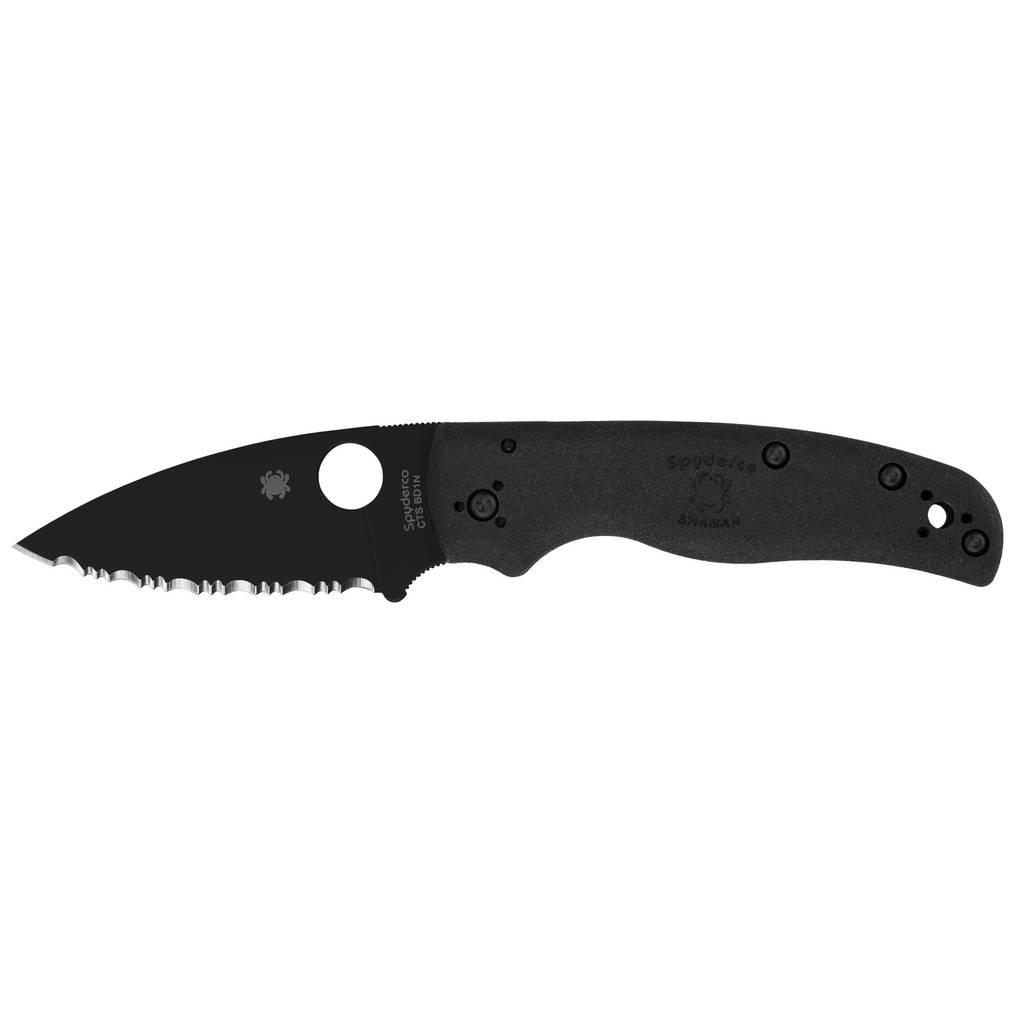 SPYDERCO SHAMAN LW 3.58" BLK SRTD