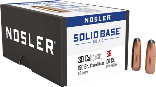 Nosler Solid Base Round Nose Rifle Bullets .30 Cal .308" 150 gr 50/ct - Image 2