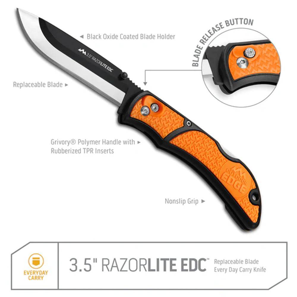 Outdoor Edge RazorEDC Lite Replaceable Blade Folding Knife 3-1/2" Drop Point Blade Orange - Image 2