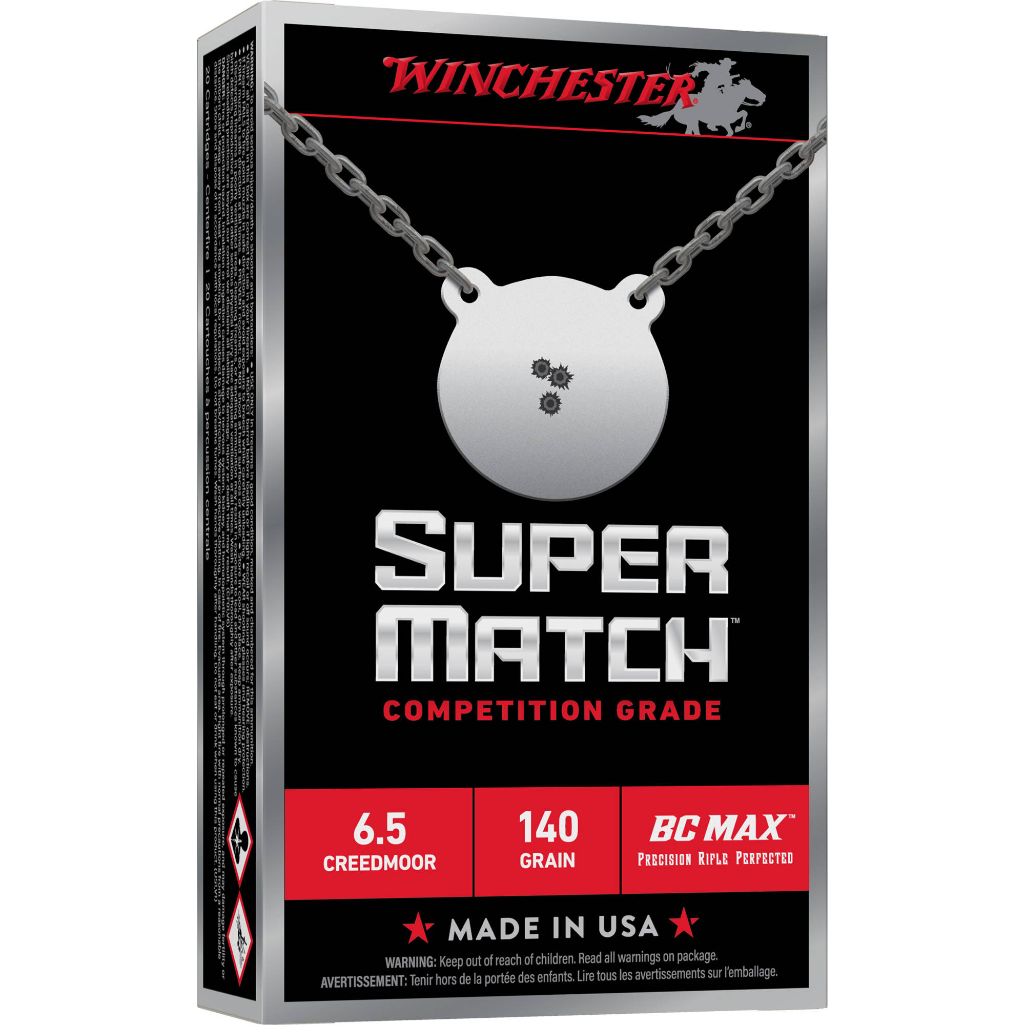 Winchester Super Match BC Max Rifle Ammunition 6.5 Creedmoor 140gr PT 2725fps 20/ct - Image 3