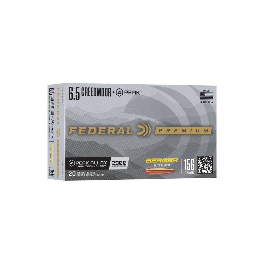 Federal Berger Elite Hunter Rifle Ammunition 6.5 Creedmoor +Peak 156gr OTM 2900 fps 20/ct