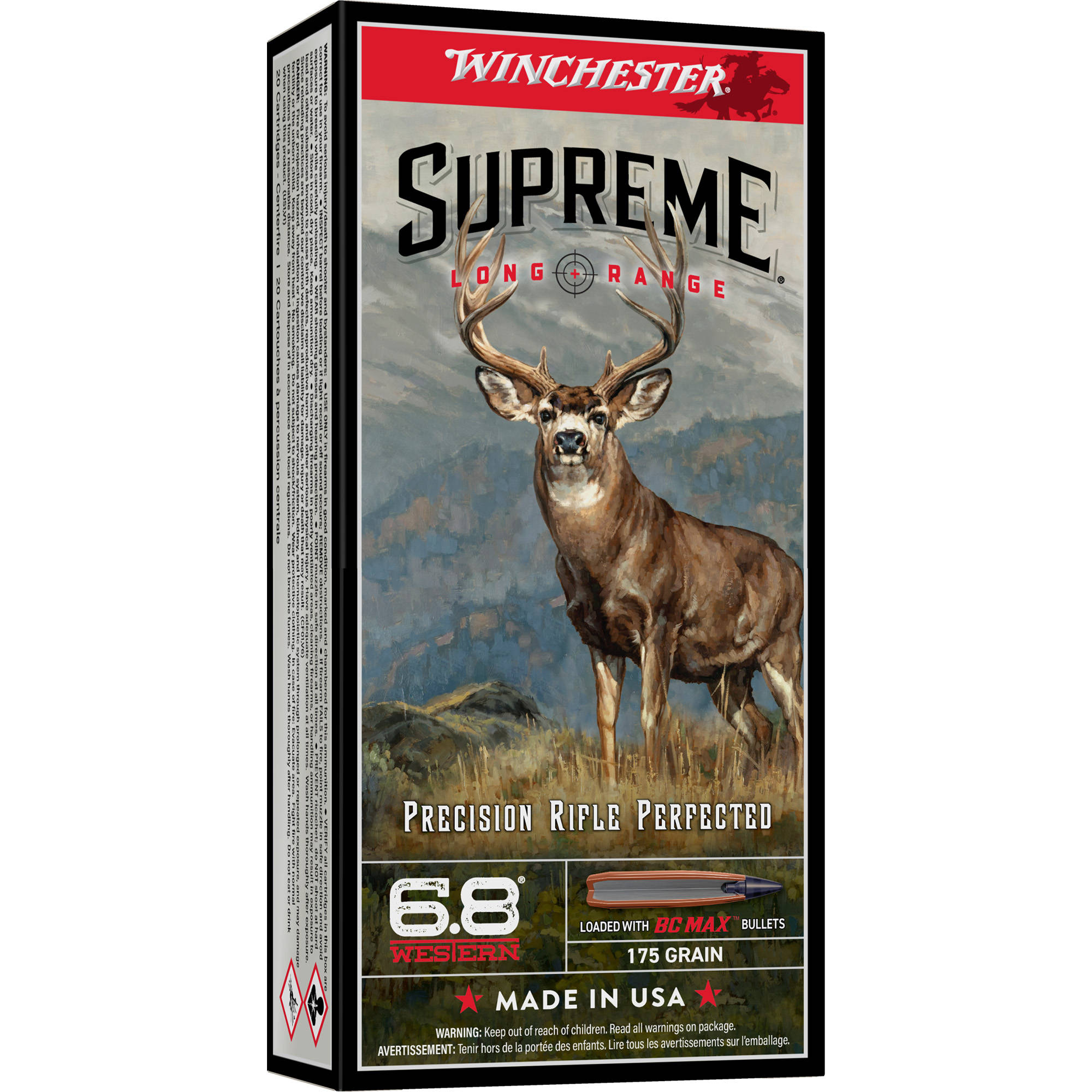 Winchester Supreme Long Range Rifle Ammunition 6.8 Western 175gr PT 2825 fps 20/ct - Image 2