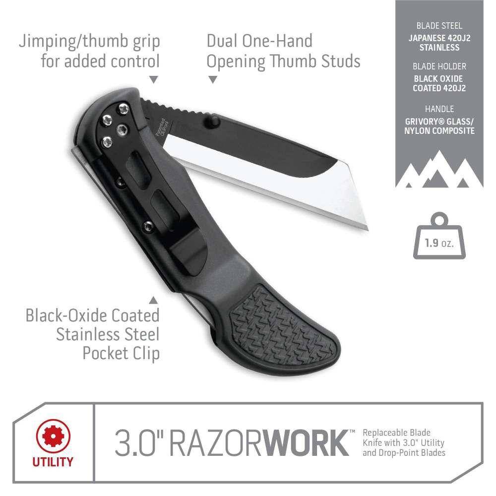 Outdoor Edge RazorWork Folding Knife with 3 3" Blades Black - Image 3