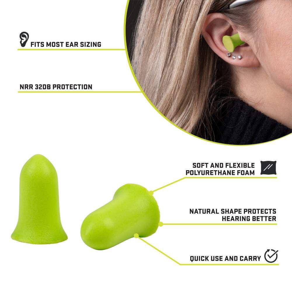 Allen ULTRX Tapered Foam Ear Plugs 32dB Lime 6 Pairs - Image 3