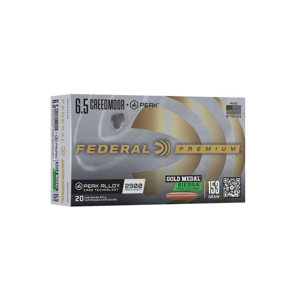 Federal Gold Medal Rifle Ammunition 6.5 Creedmoor +Peak 153gr Sierra TMK 2900 fps 20/ct