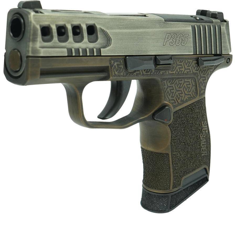 Sig Sauer Distressed Gray Slide/Brown Octagon Grip P365-380 Handgun 380 Auto 10rd Magazine 3.1" Barrel Black Manual Safety - Image 3