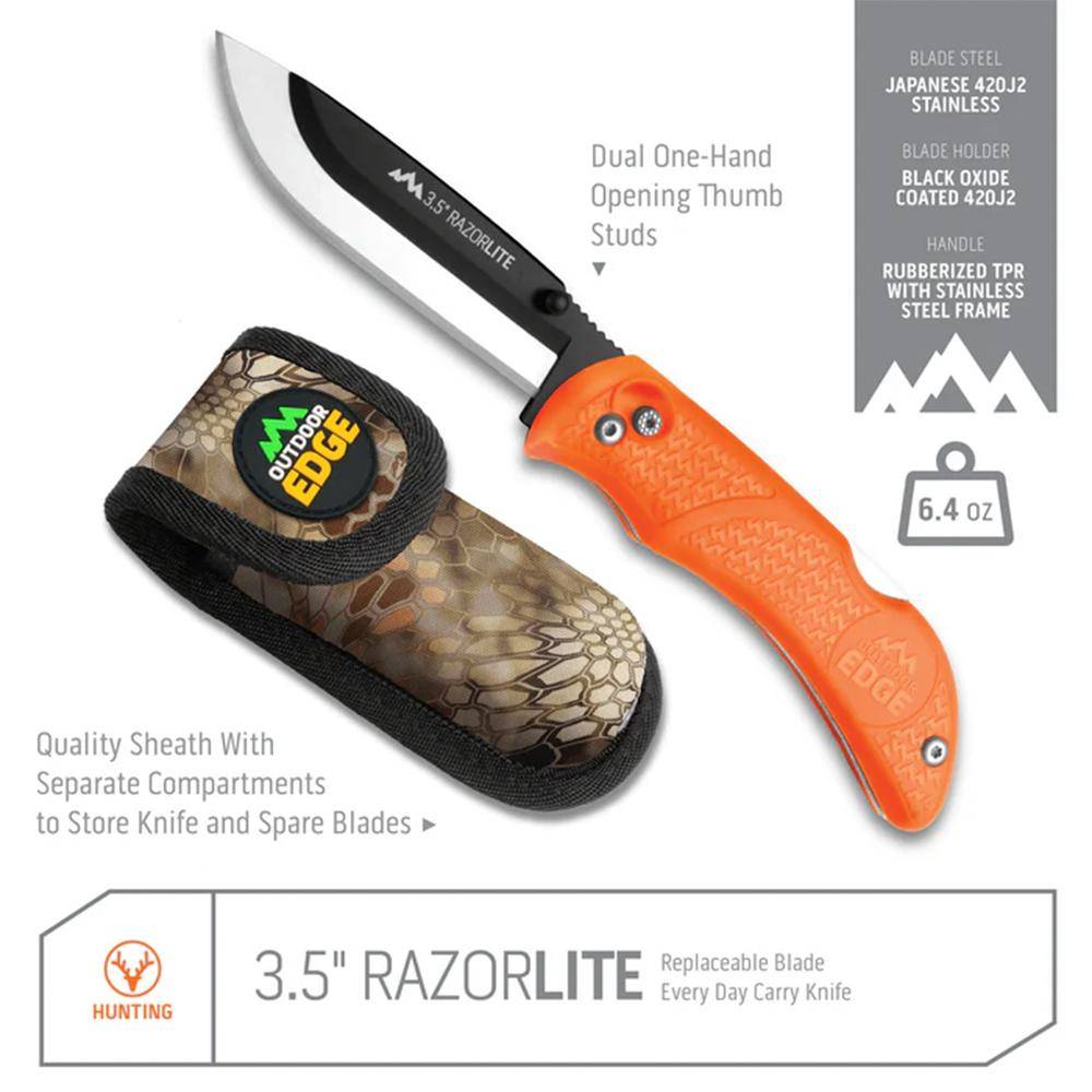 Outdoor Edge RazorPro L Replaceable Blade Folding Knife 3-1/2" Drop Point Blade Orange - Image 3