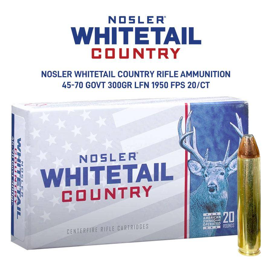 Nosler Whitetail Country Rifle Ammunition 45-70 Govt 300gr LFN 1950 fps 20/ct - Image 8
