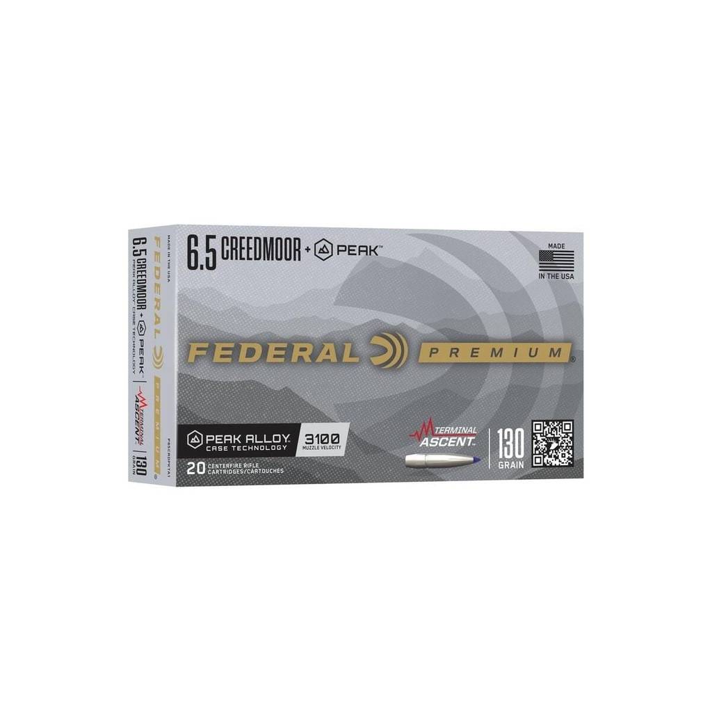 Federal Terminal Ascent Rifle Ammunition 6.5 Creedmoor +Peak 130gr PT 3100 fps 20/ct