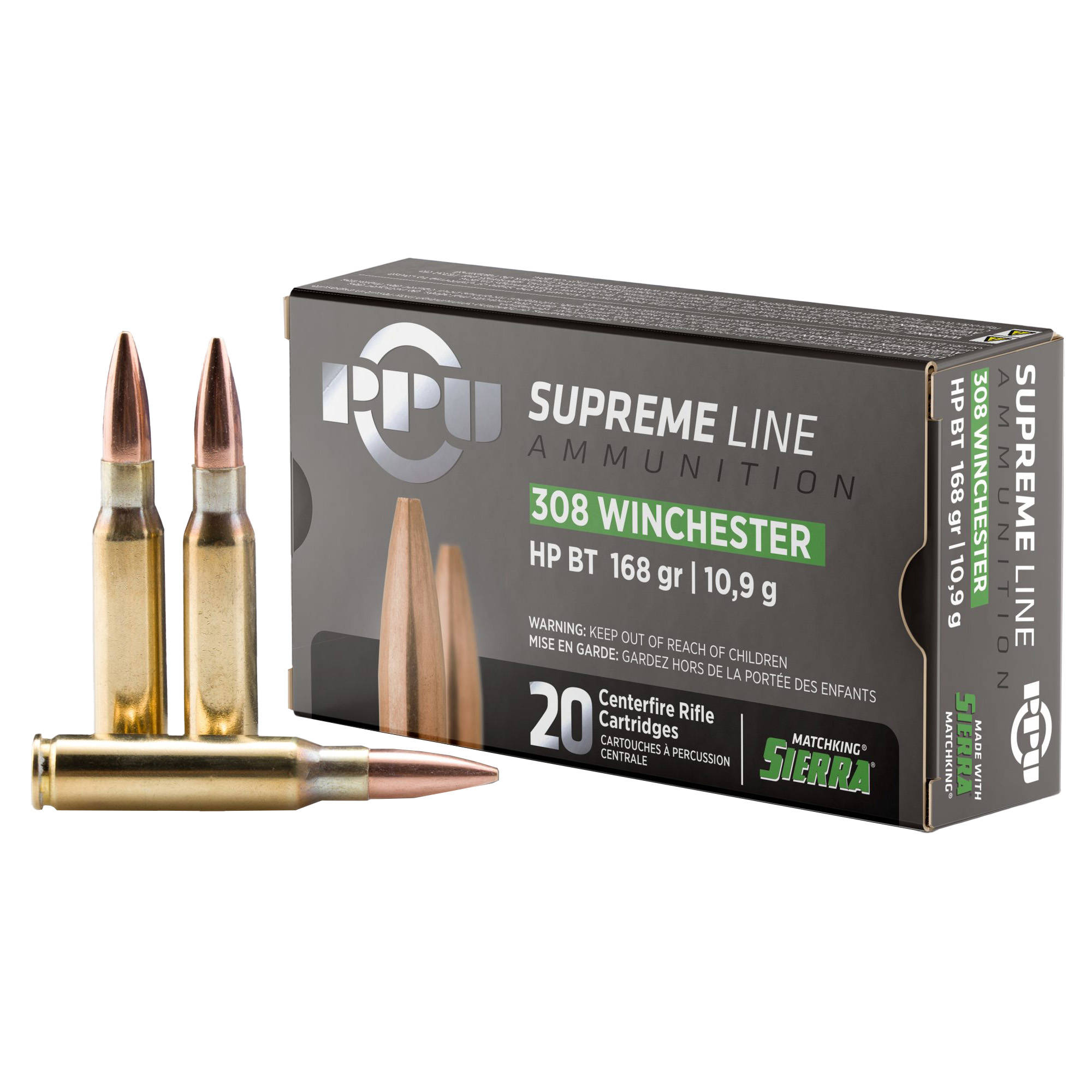 PPU SUPREME 308WIN 168GR HPBT 20/200