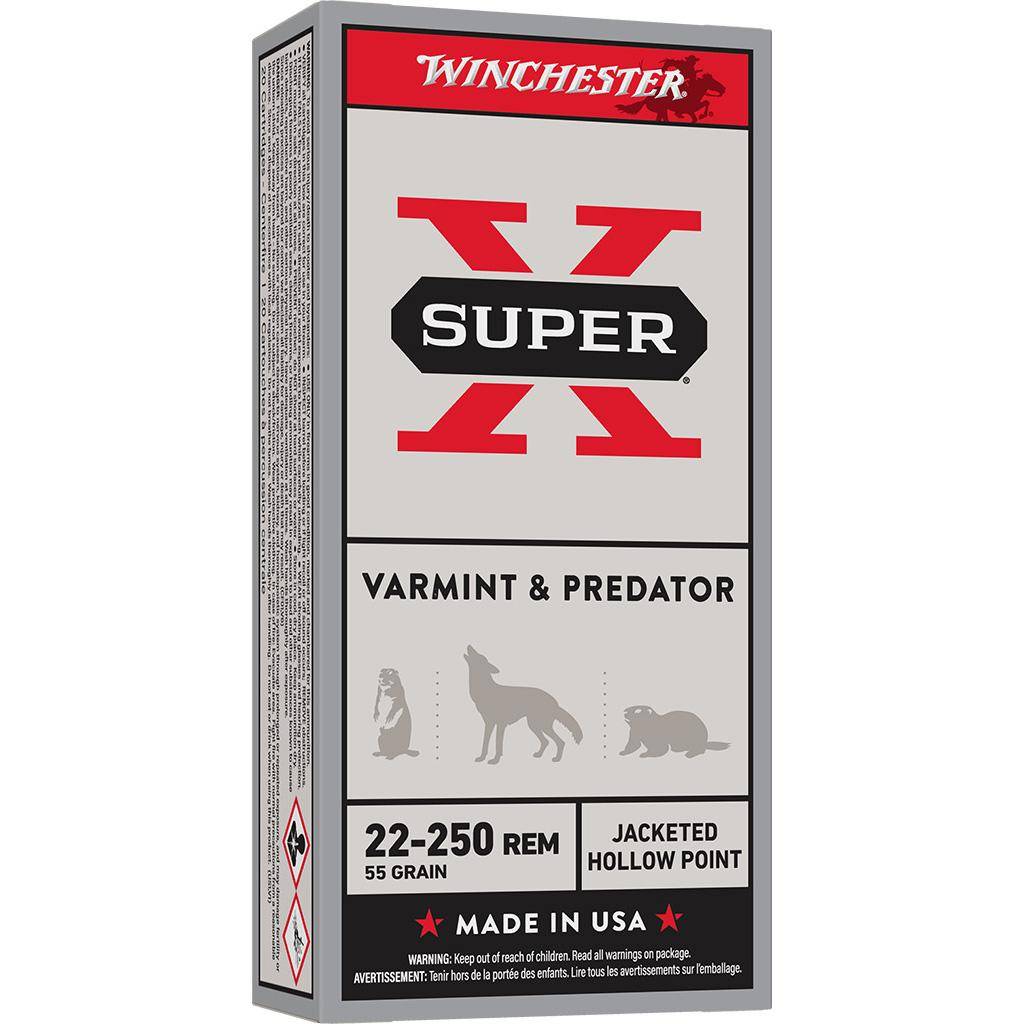 Winchester Super-X Varmint & Predator Rifle Ammunition 22-250 Rem 55gr JHP 3680 fps 20/ct