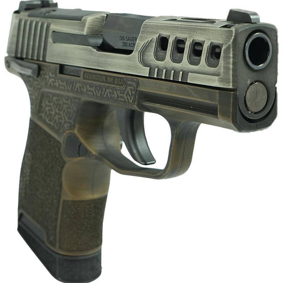 Sig Sauer Distressed Gray Slide/Brown Octagon Grip P365-380 Handgun 380 Auto 10rd Magazine 3.1" Barrel Black Manual Safety - Image 2