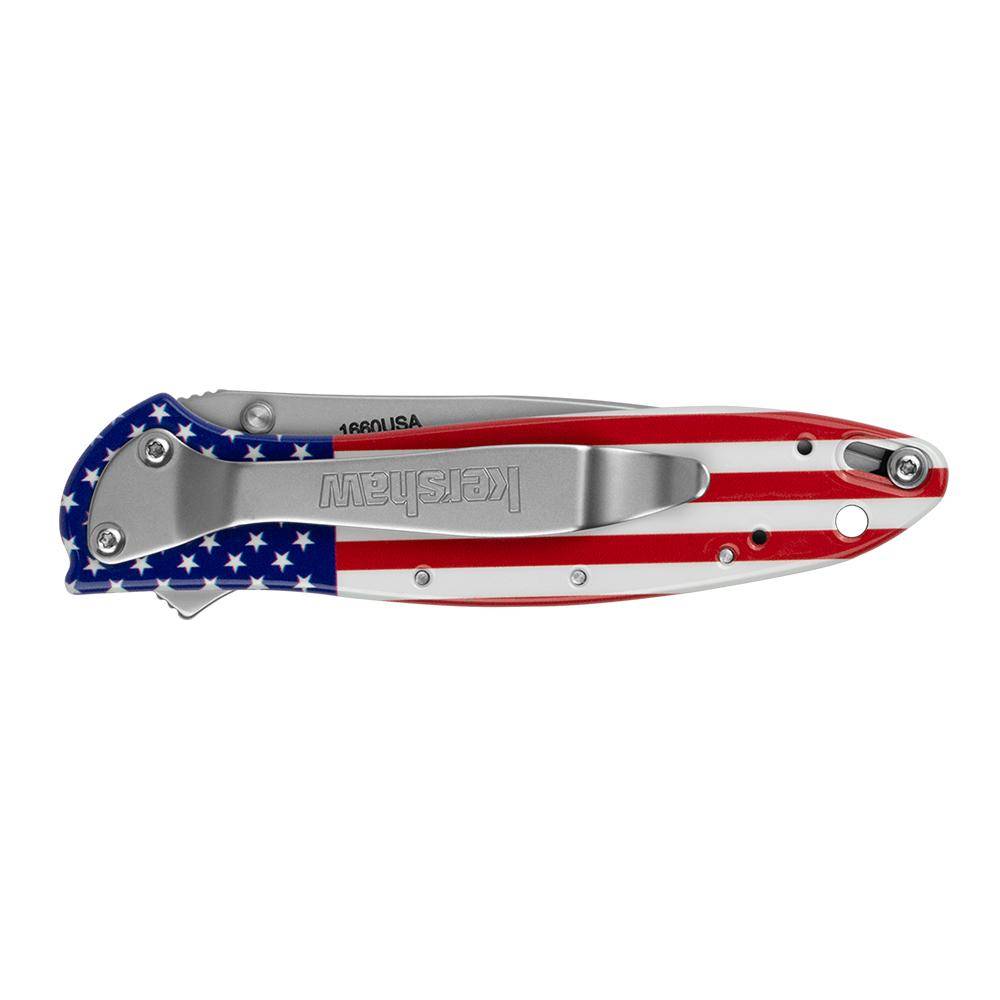 Kershaw Leek Folding Knife 3" Drop Point Blade USA Flag - Image 3