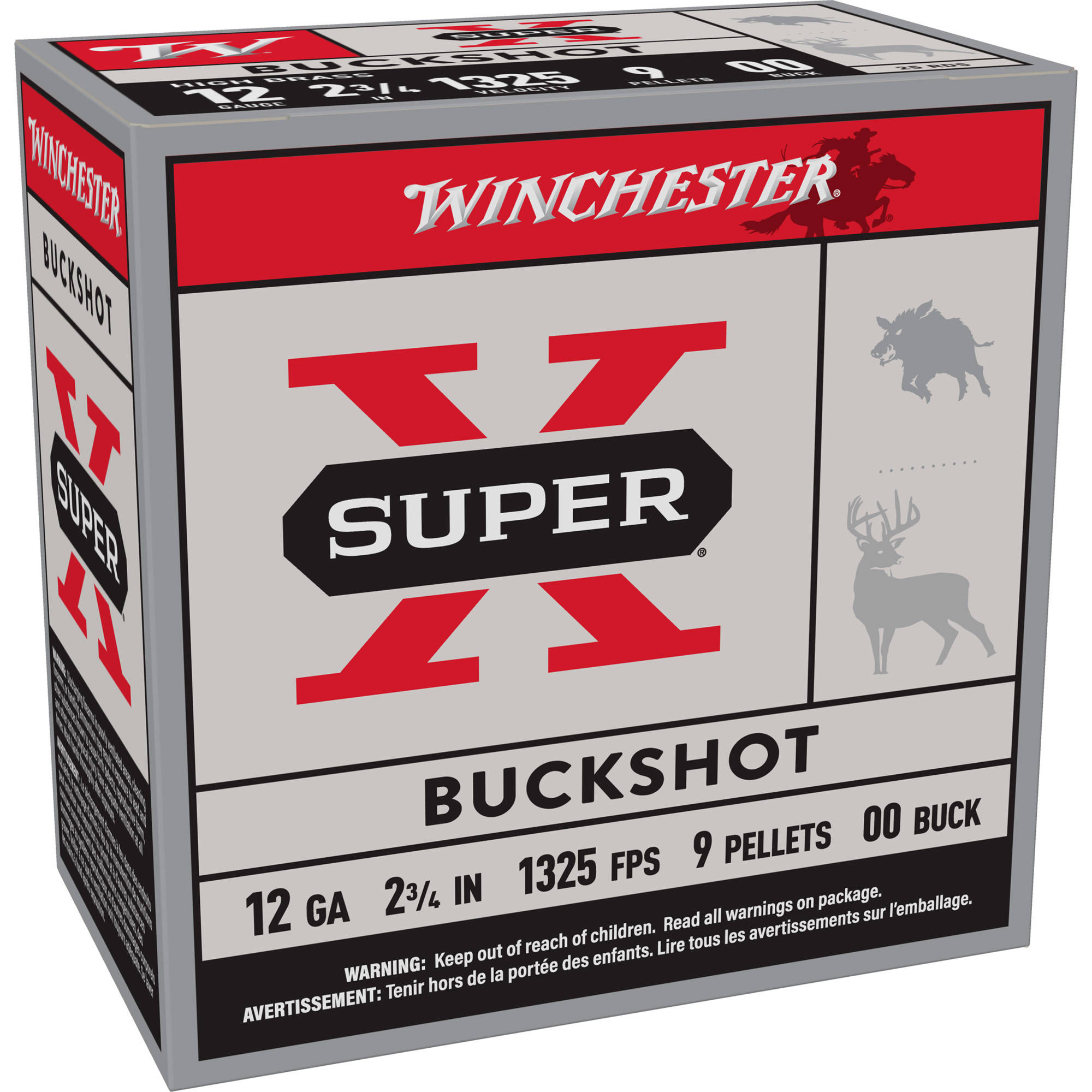 Winchester Super-X Shoshells 12ga 2-3/4" 9plts 1325 fps #00 Buck 25/ct - Image 2