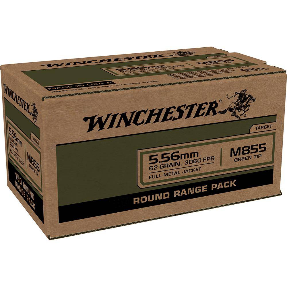Winchester USA Lake City M855 Green Tip Rifle Ammunition 5.56X45 NATO 62 gr. FMJ 3060 fps 100/ct (Bulk)