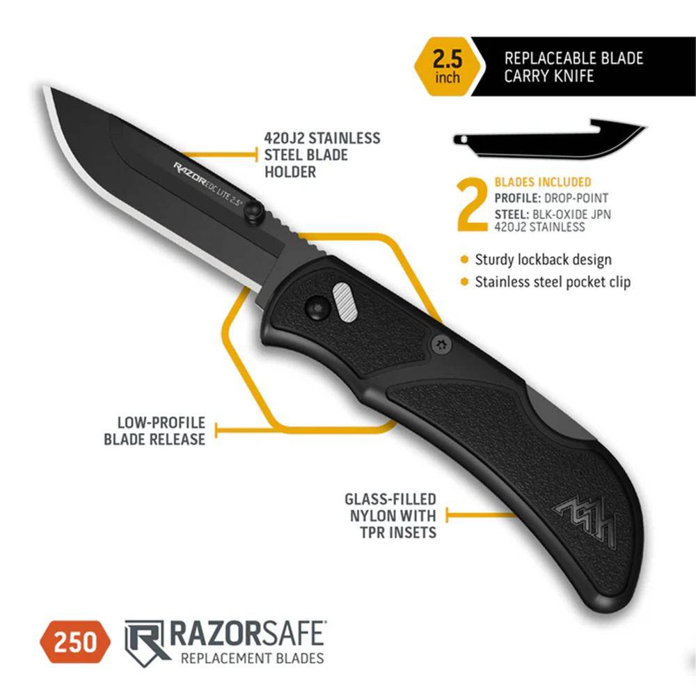 Outdoor Edge RazorEDC Lite Replaceable Blade Folding Knife 2-1/2" Drop Point Blade Black - Image 2