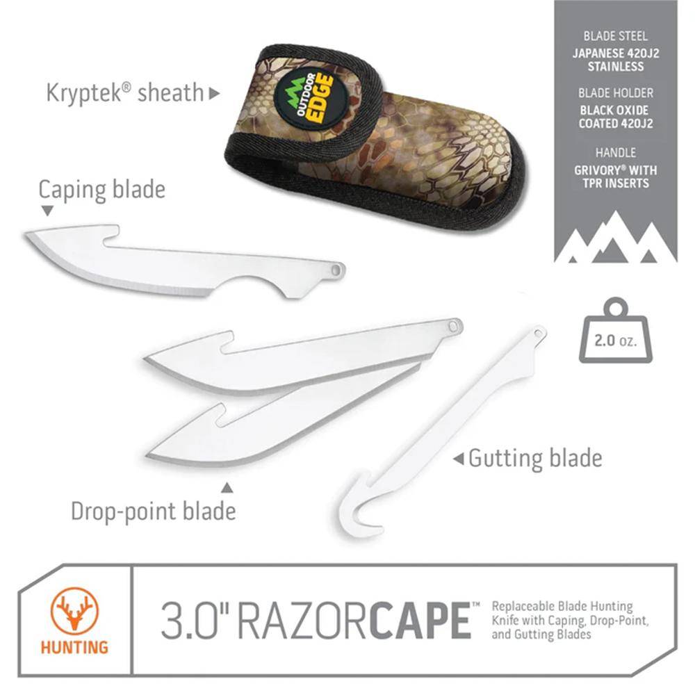 Outdoor Edge RazorCape Folding Knife 3" Drop Point Blades Orange - Image 3