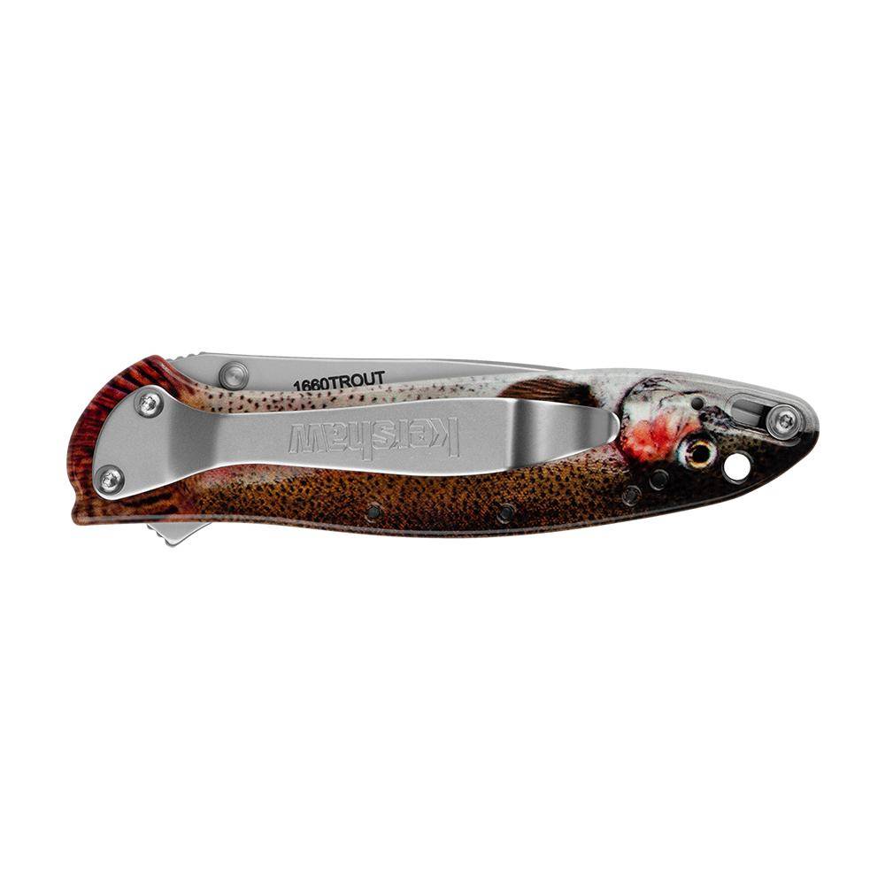 Kershaw Leek Folding Knife 3" Drop Point Blade Rainbow Trout - Image 3