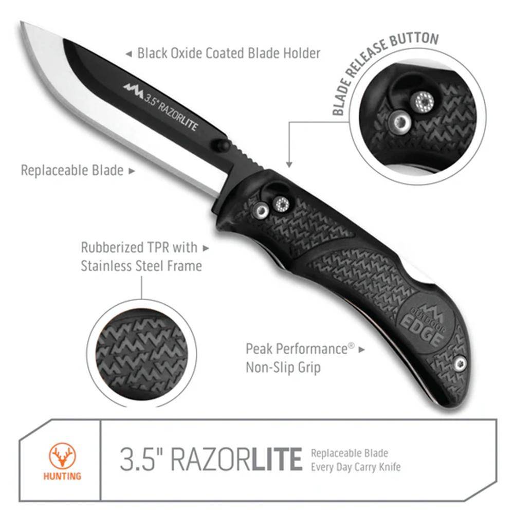 Outdoor Edge RazorPro L Replaceable Blade Hunting Knife 3-1/2" Drop Point Blade Black - Image 2