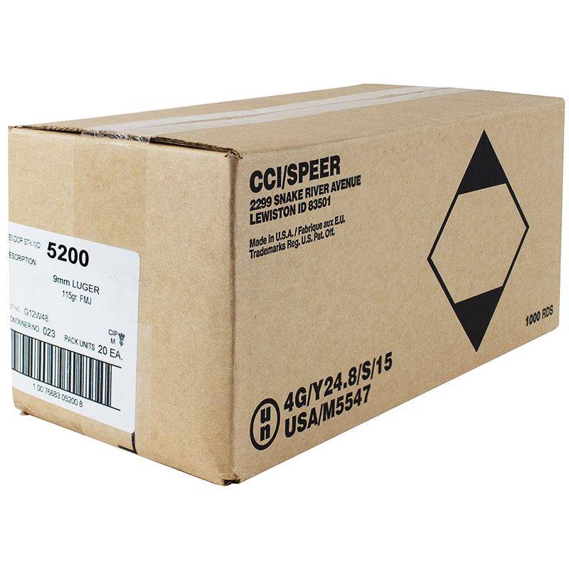 CCI Blazer Brass Handgun Ammunition 9mm Luger 115 gr. FMJ 1145 fps 1000/ct Case (20-50ct)