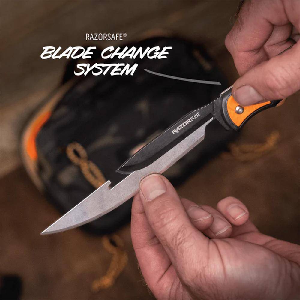Outdoor Edge Razorbone Replaceable Blade Folding Knife 5" Drop Point Blade Orange - Image 2