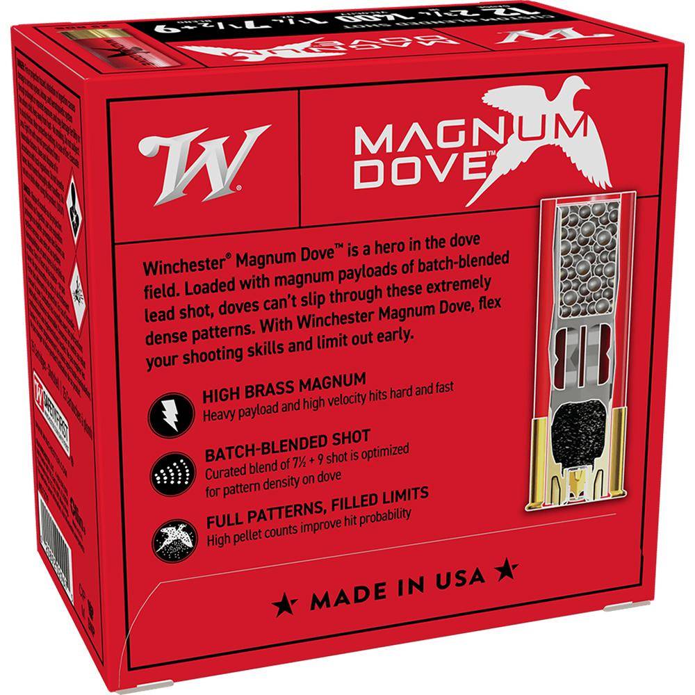 Winchester Magnum Dove Shotshells 12 ga 2-3/4" 1-1/4 oz 1400 fps #7.5 & #9 25/rds - Image 2