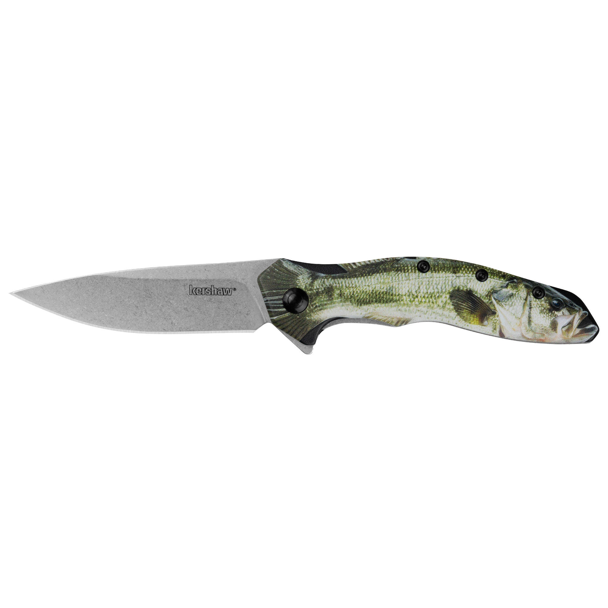 Kershaw Shoreline Bass Folding Knife 3" Drop Point Blade Green Bass - Image 4