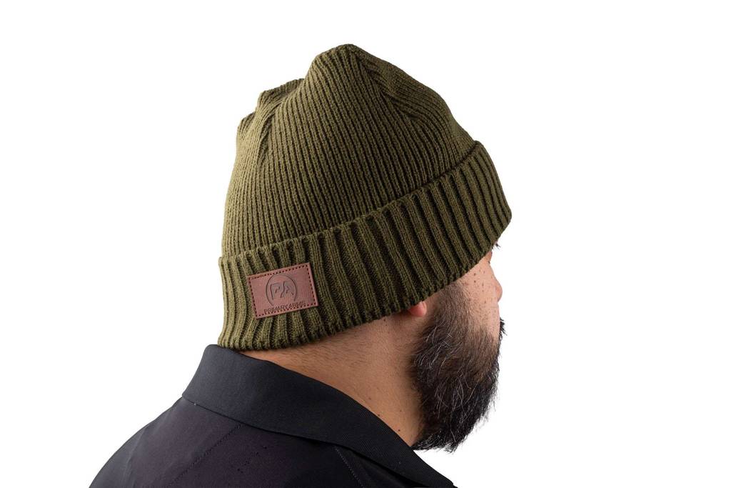 PA Gear Green Acrylic Knit Beanie With Leather Patch