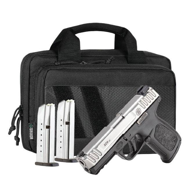 S&W SD9 2.0 Handgun Bundle  9mm Luger 16rd Magazine(3) 4" Barrel White Dot Sights No Thumb Safety 2-Tone Savior Bag