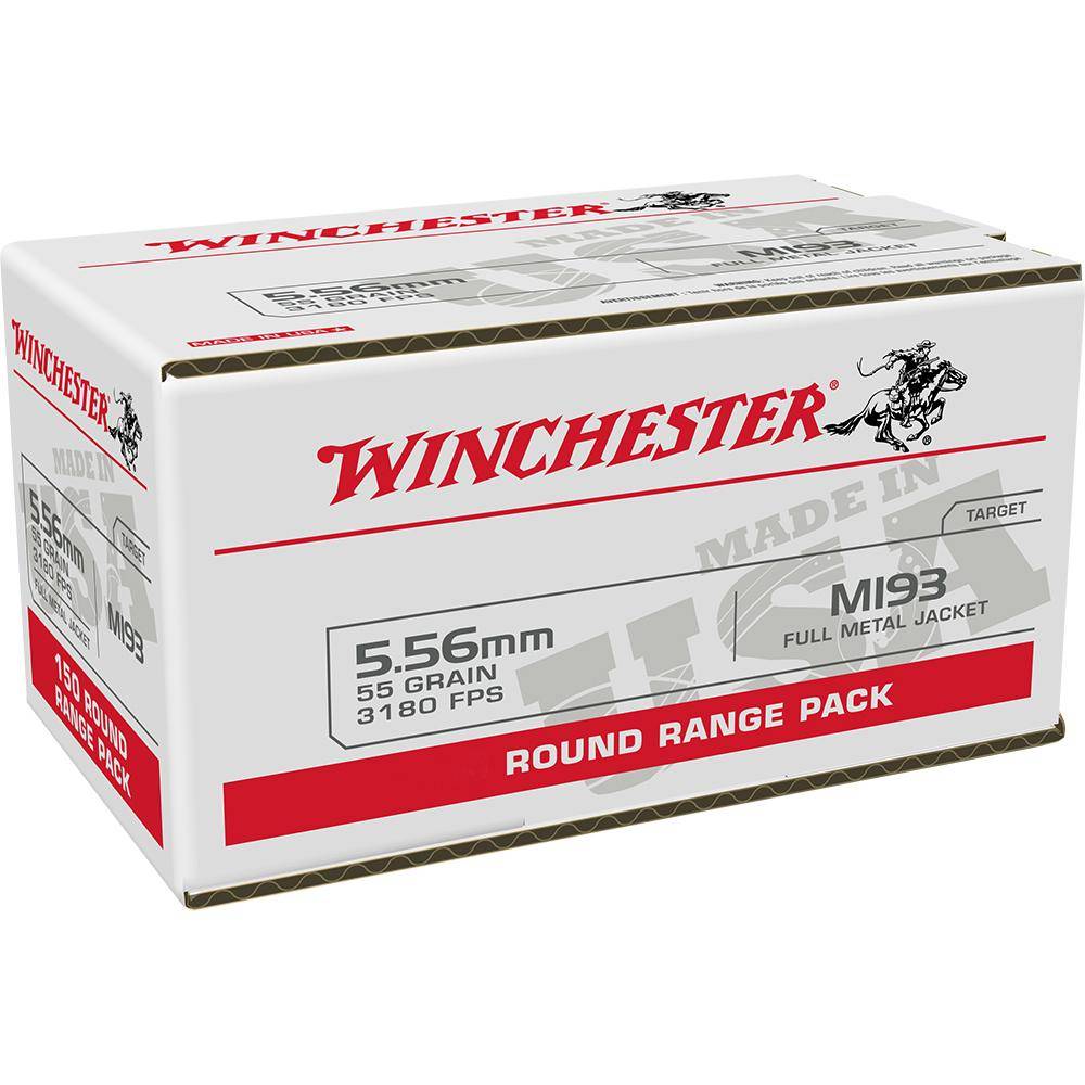 Winchester USA Lake City M193 Rifle Ammunition 5.56X45 NATO 55 gr. FMJ 3240 fps 100/ct