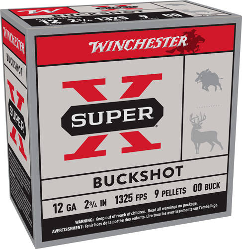 Winchester Super-X Shoshells 12ga 2-3/4" 9plts 1325 fps #00 Buck 25/ct - Image 3