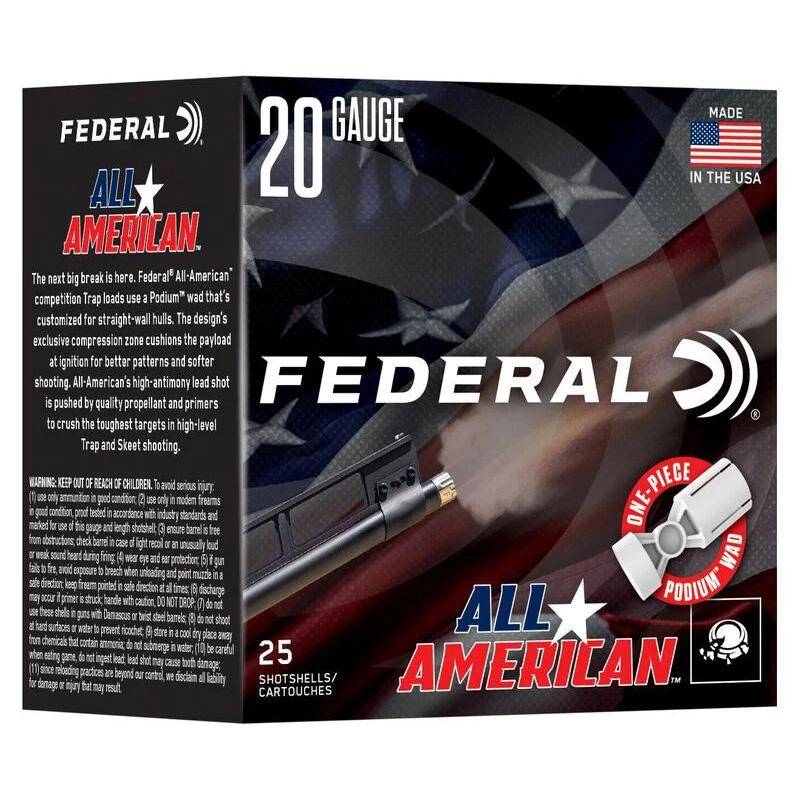 Federal All American Shotshells 20ga 2-3/4" 7/8oz 1200 fps #8 25/ct