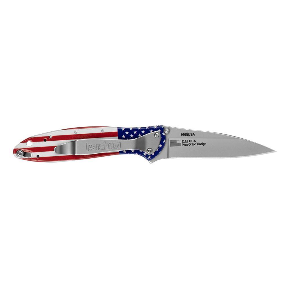 Kershaw Leek Folding Knife 3" Drop Point Blade USA Flag - Image 2