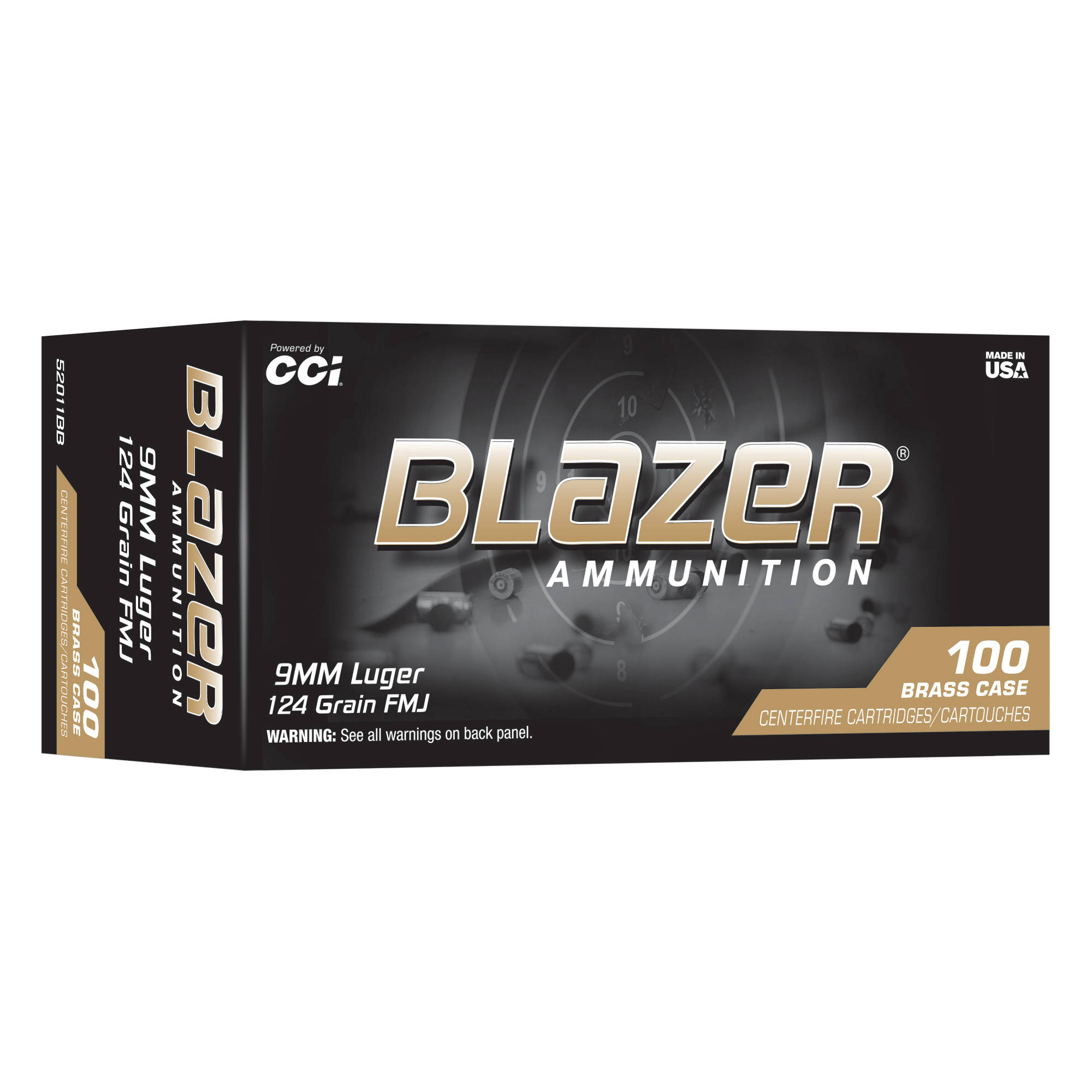 CCI Blazer Brass Handgun Ammunition 9mm Luger 125gr FMJ 1090 fps 100/ct Trayed - Image 2
