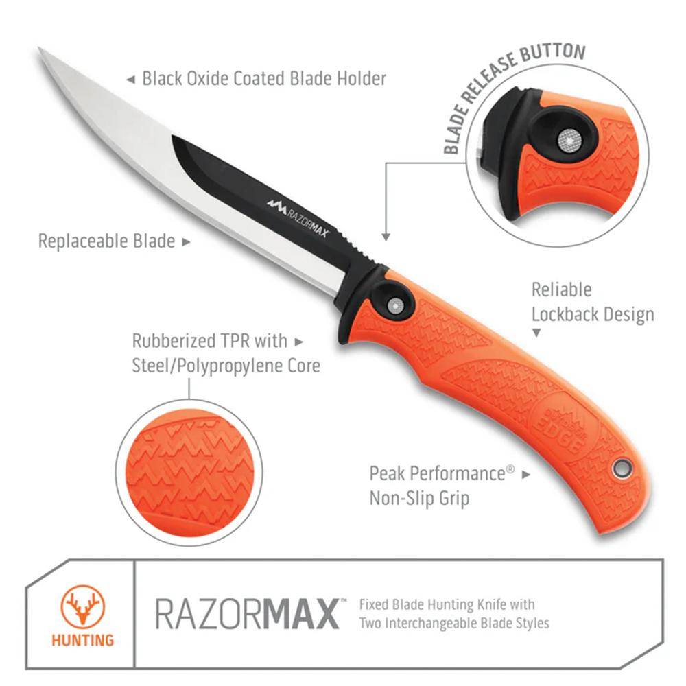 Outdoor Edge Razormax Replaceable Fixed Knife Orange 5" Boning Blade Orange - Image 2