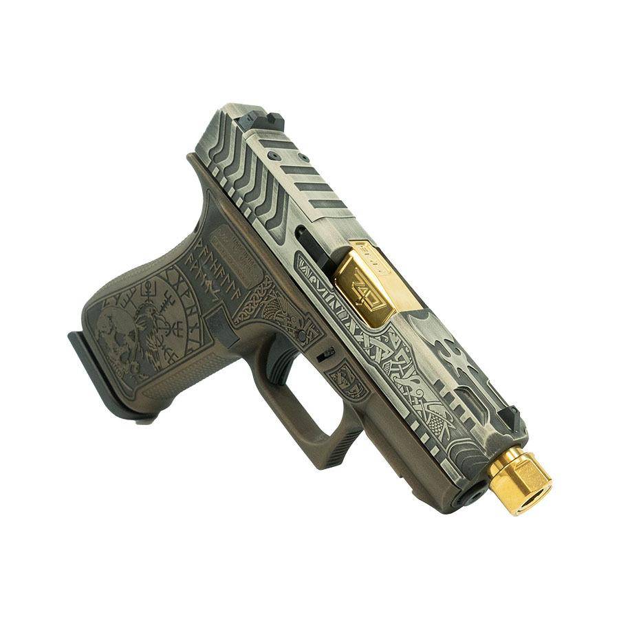 Glock 43X Custom "Viking" in Colonial Brown Handgun 9mm Luger 10rd Magazines (1) 3.9" Threaded Gold Barrel - Image 2