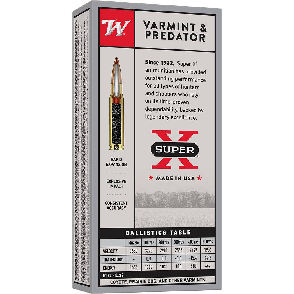 Winchester Super-X Varmint & Predator Rifle Ammunition 22-250 Rem 55gr JHP 3680 fps 20/ct - Image 2
