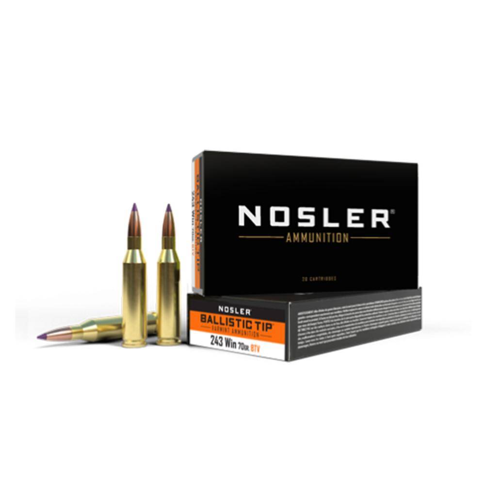 Nosler Ballistic Tip Varmint Rifle Ammunition .243 Win 70gr PT 3500 fps 20/ct