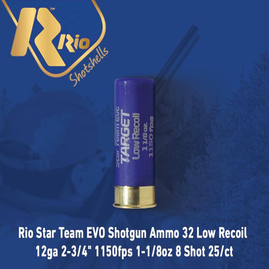 Rio Star Team EVO Shotgun Ammo 32 Low Recoil 12ga 2-3/4" 1150fps 1-1/8oz 8 Shot 25/ct - Image 5