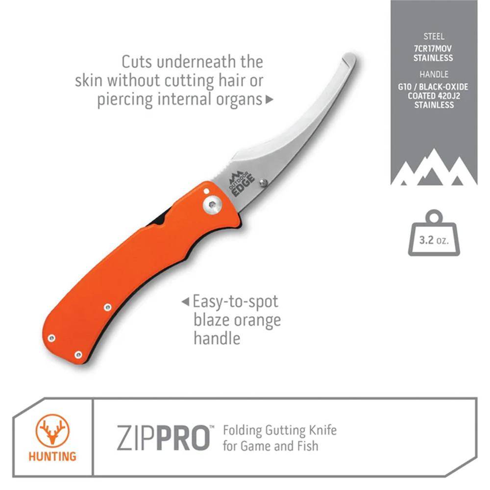 Outdoor Edge Zip-Pro Folding Gutting Knife with 3-1/2" Blade Orange - Image 2