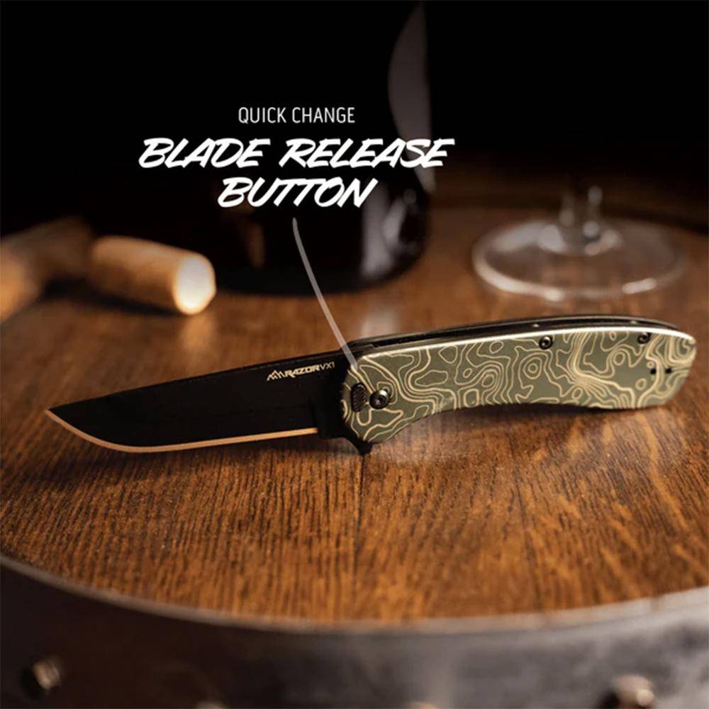 Outdoor Edge Razor VX1 Replaceable Blade Folding Knife 3" Drop Point Blade Green - Image 4