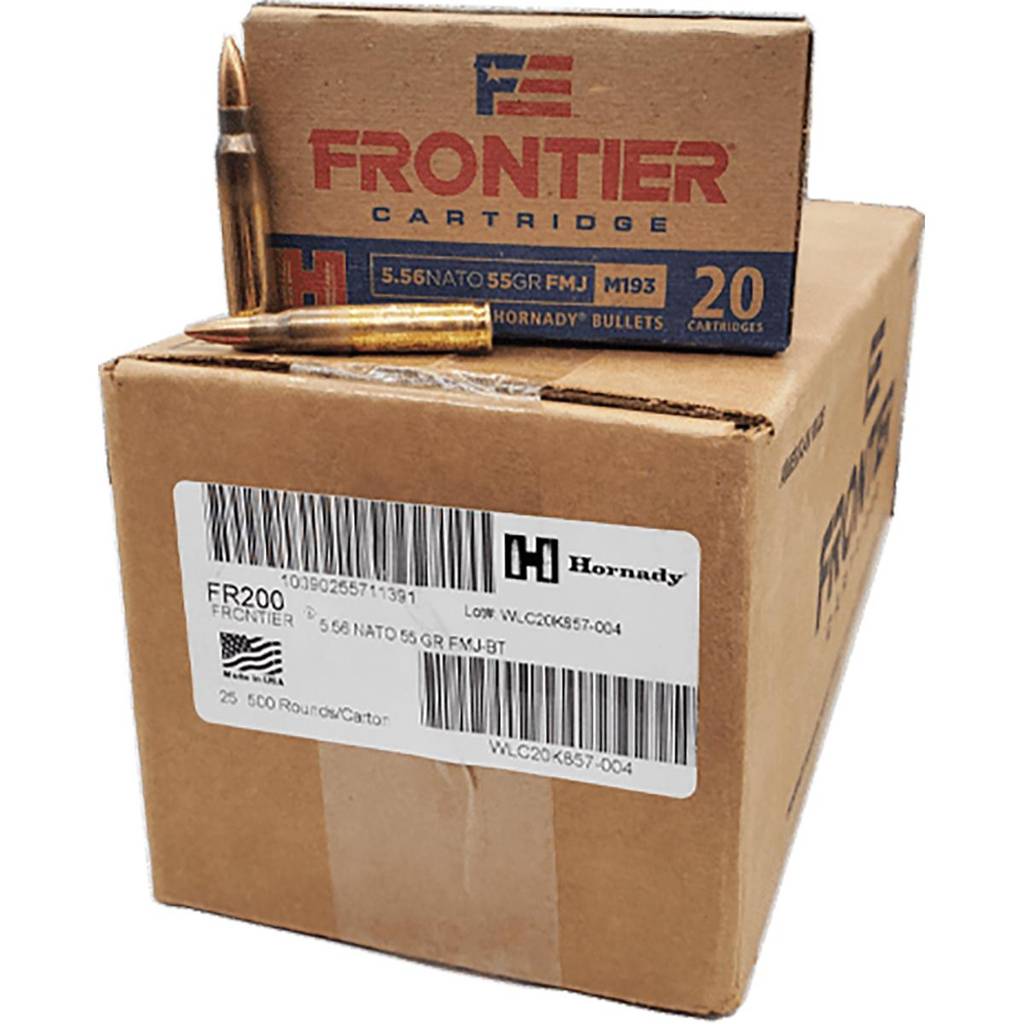 Hornady Frontier FM193 Rifle Ammunition 5.56X45 NATO 55 gr FMJ 3240 fps 500/ct Case (25-20ct)