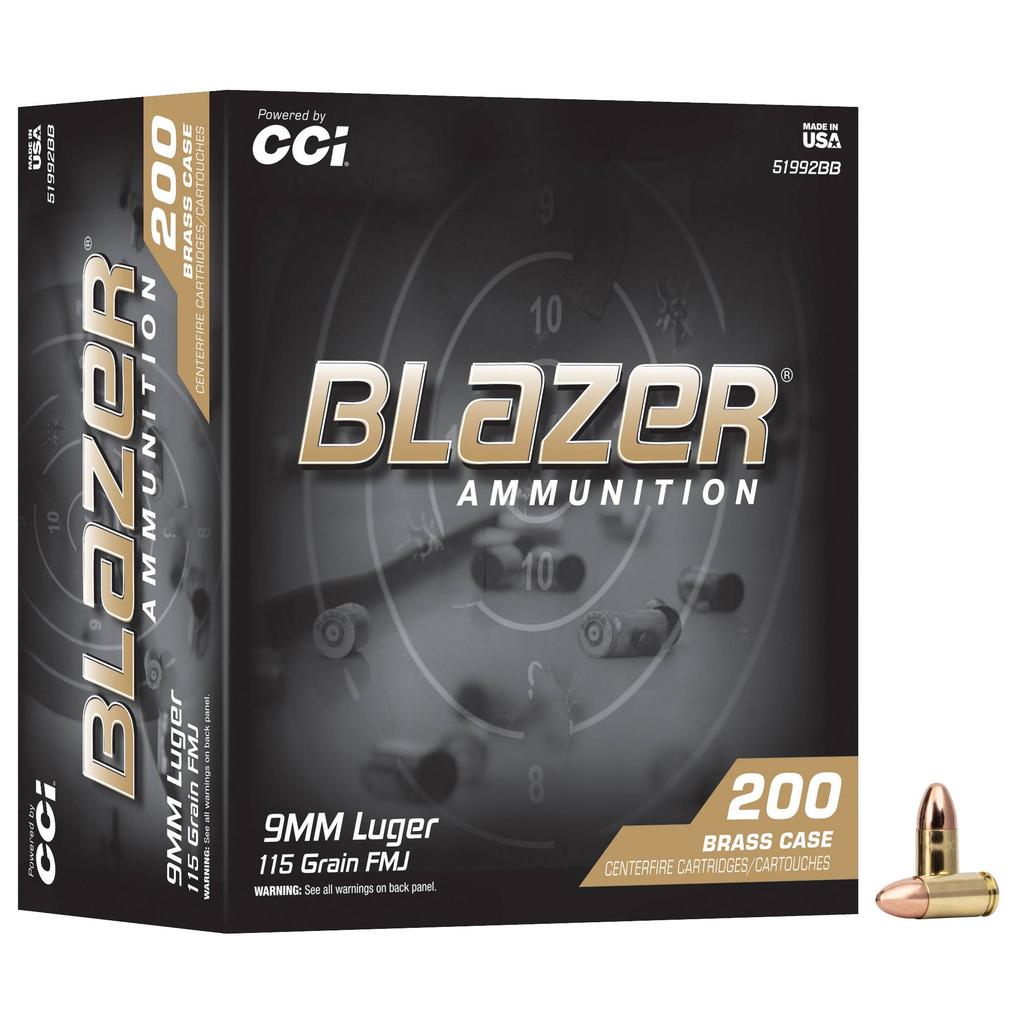 CCI Blazer Brass Handgun Ammunition 9mm Luger 115gr FMJ 1145 fps 200/ct - Image 2