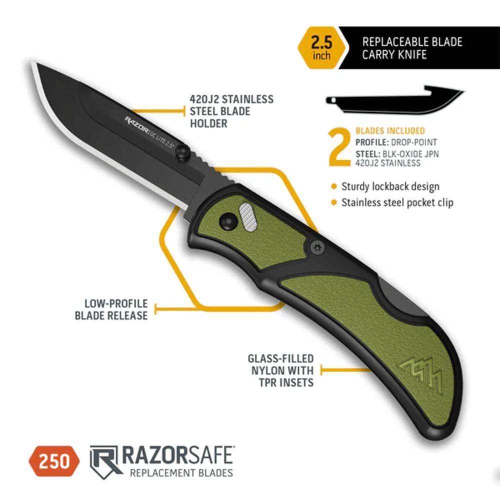 Outdoor Edge RazorEDC Lite Replaceable Blade Folding Knife 2-1/2" Drop Point Blade Green - Image 2
