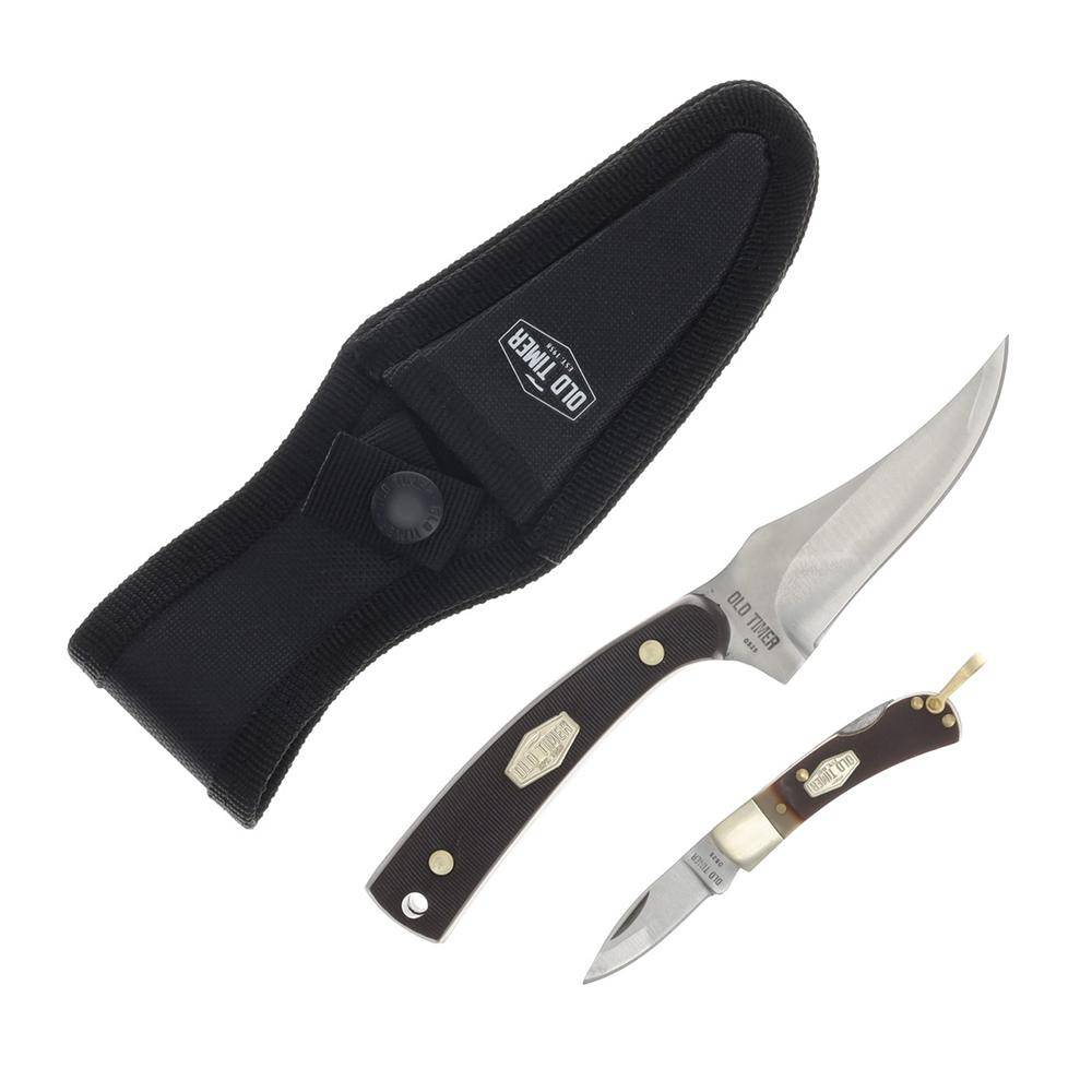 Old Timer Sharpfinger Knife Combo 3-1/4" Clip Point Blade 1-3/5" Drop Point Blade