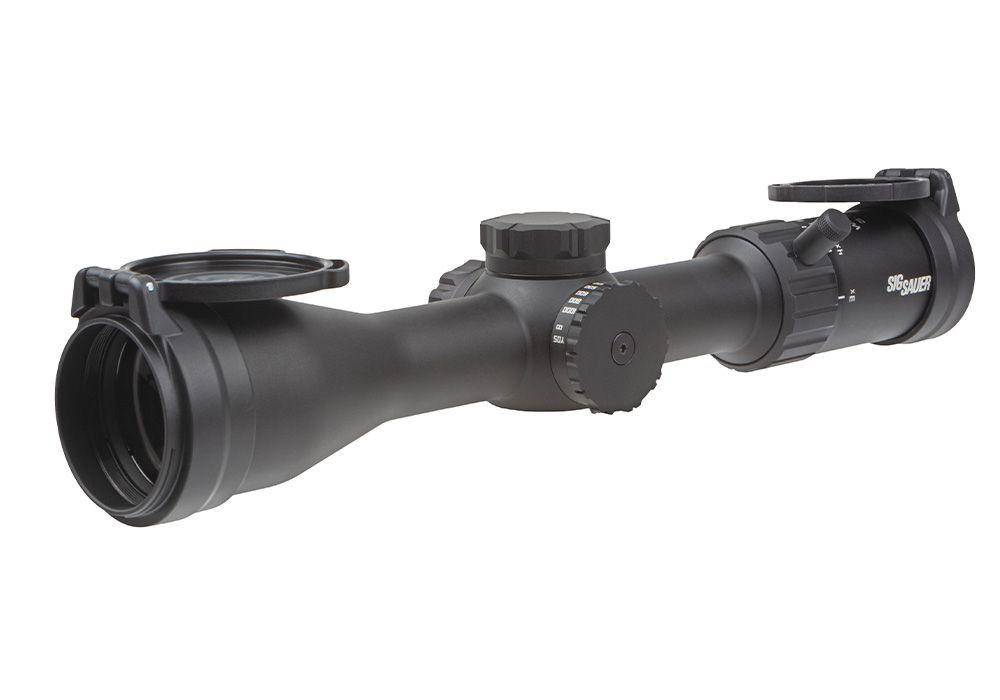 Sig Sauer Whiskey 4 Low Profile Rifle Scope 3-12x44 30mm SFP Quadplex non-Illum Capped 0.25 MOA - Black