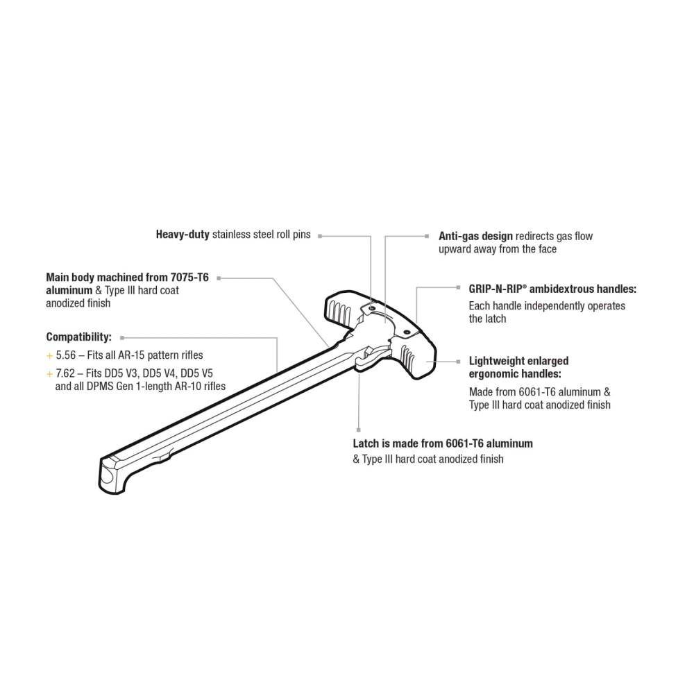 Daniel Defense Grip-N-Rip AR-10 Charging Handle 7.62 Ambi Black - Image 3