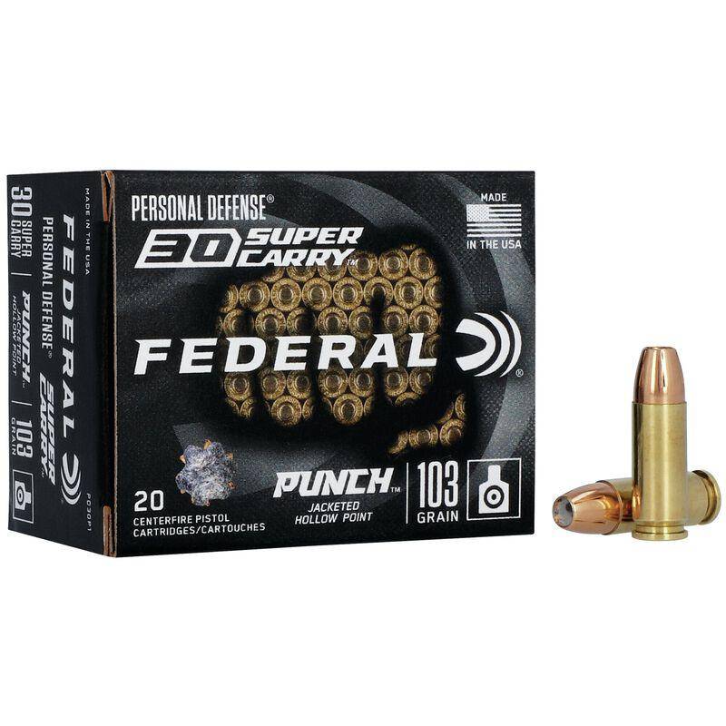 Federal Punch Handgun Ammunition .30 Super Carry 103gr JHP 1130 fps 20/ct