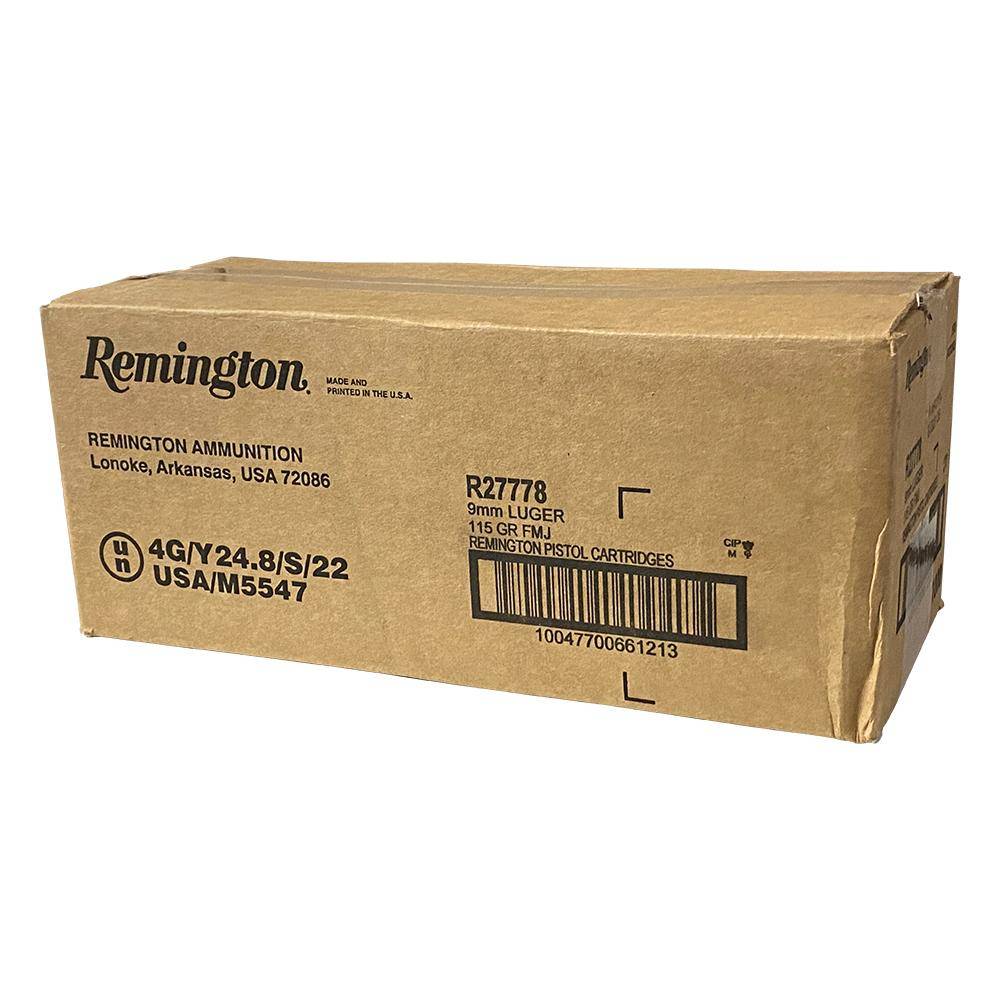 Remington Range Handgun Ammo 9mm Luger 115gr FMJ 1145 fps 1000/ct Case (20-50ct)